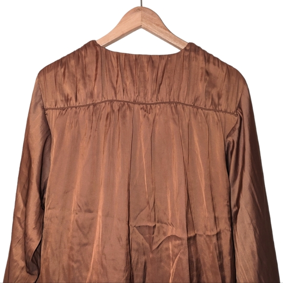 Frame Denim Satin Balloon Long Sleeve Wrap Front Blouson V-Neck Blouse Bronze XL - Picture 5 of 13